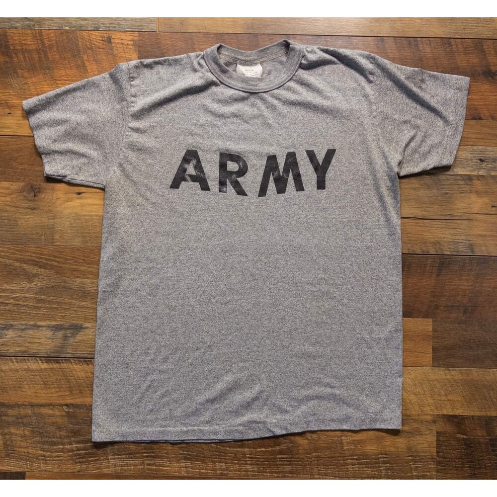 Vtg 90s US Army PT Shirt Mens Medium Gray Physical Fitness Uniform PFU Faded